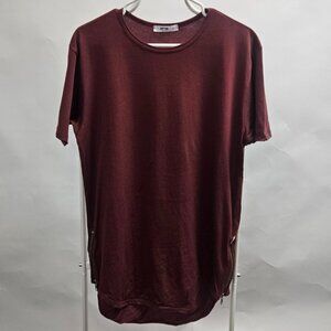 EPTM Men's Basic Curved Drop Cut Short Sleeve Side Zipper Tee Wine